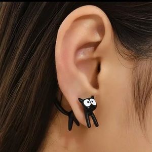 Sale! Curious Cat Earrings (Black Cat Full Body Studs)